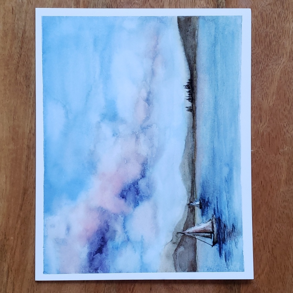 Easy Sunday Club Cathy Zhang "Pastel Clouds with Sailboats" Watercolor Art Print